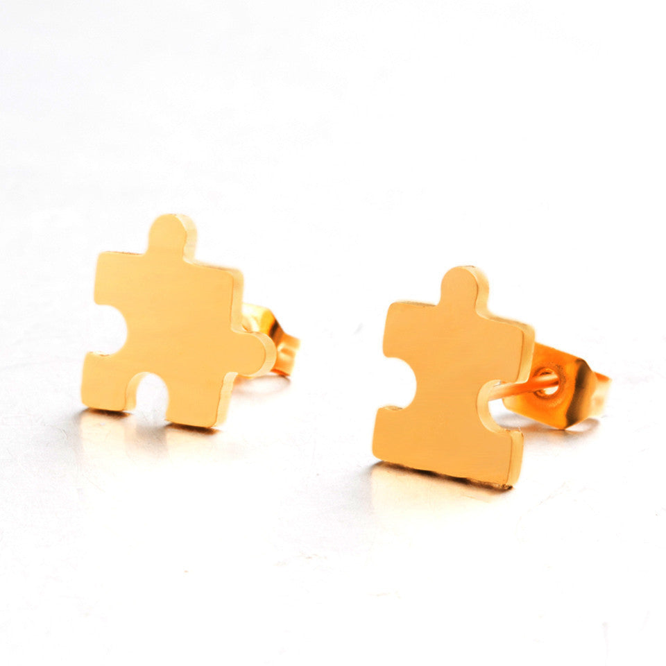 Simple Puzzle Alloy Earrings - Creative Geometric Design in Gold and Silver