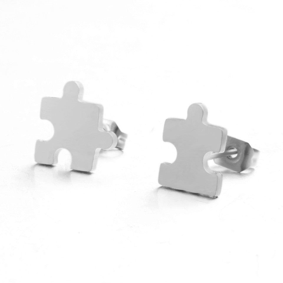 Simple Puzzle Alloy Earrings - Creative Geometric Design in Gold and Silver