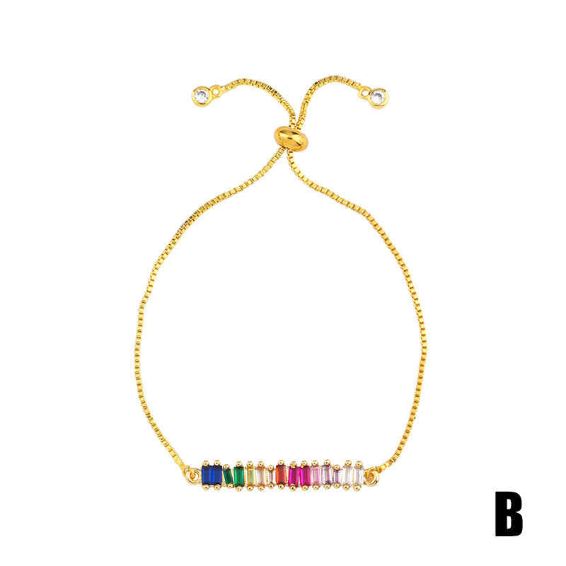 Retro Rainbow Devil's Eye Gold Plated Zircon Adjustable Bracelet