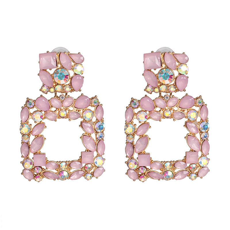 Women's Geometric Rhinestone Alloy Earrings - Elegant Statement Studs