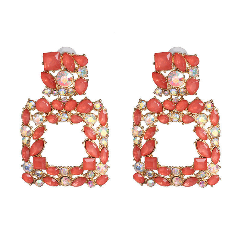 Women's Geometric Rhinestone Alloy Earrings - Elegant Statement Studs