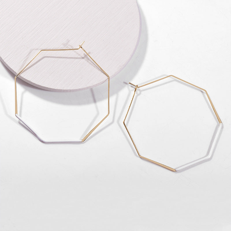 Geometric Hexagon Alloy Hoop Earrings for Women