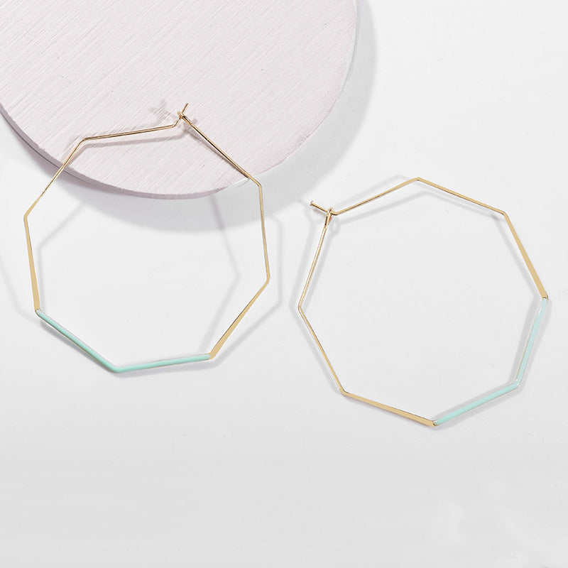 Geometric Hexagon Alloy Hoop Earrings for Women