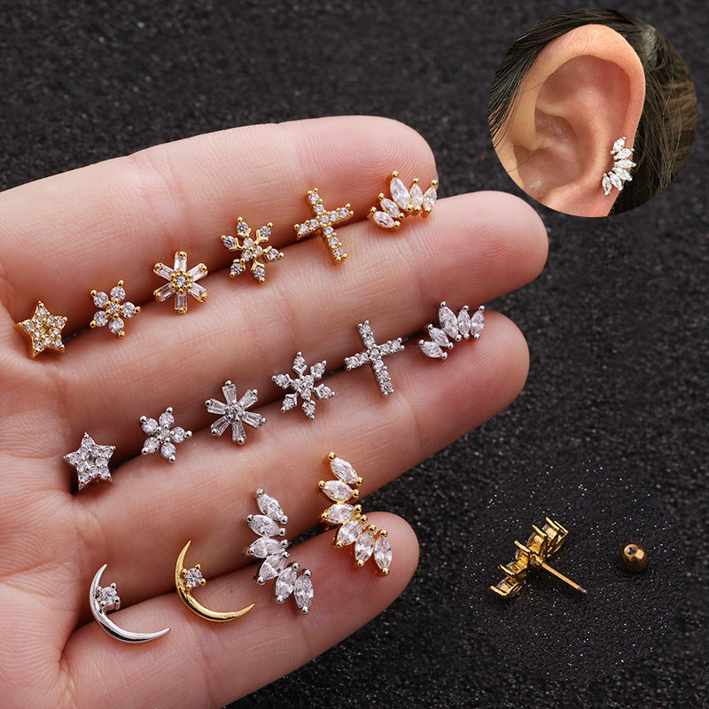 Zircon Stainless Steel Stud Earrings - Creative Ear Jewelry