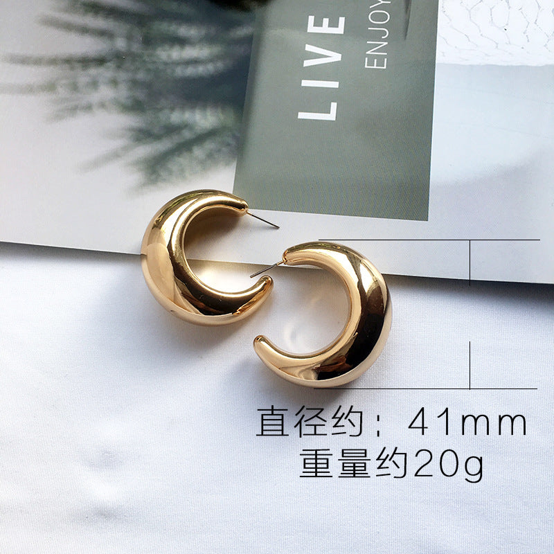 Simple C-Shaped Metal Circle Statement Earrings