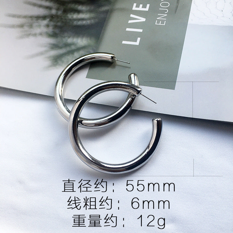 Simple C-Shaped Metal Circle Statement Earrings