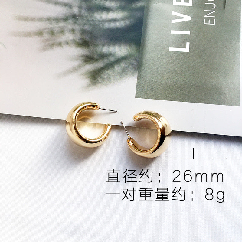 Simple C-Shaped Metal Circle Statement Earrings
