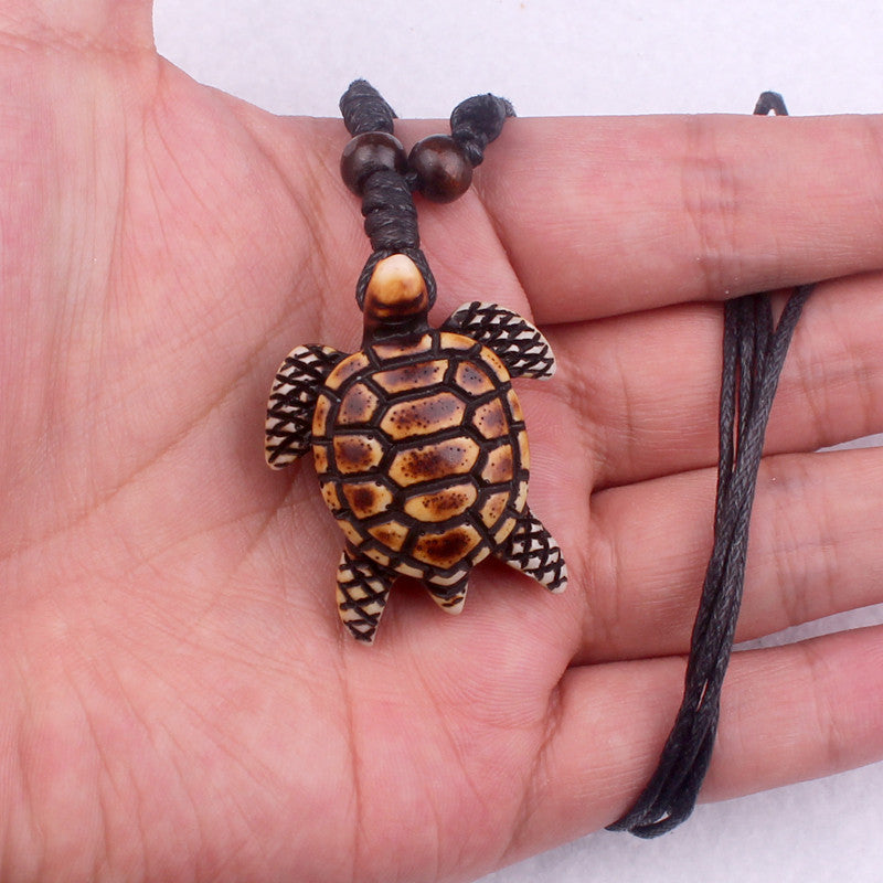 Ethnic Style Polished Turtle Pendant Wax Rope Unisex Necklace