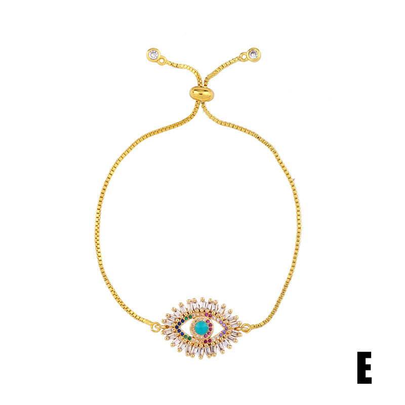 Retro Rainbow Devil's Eye Gold Plated Zircon Adjustable Bracelet