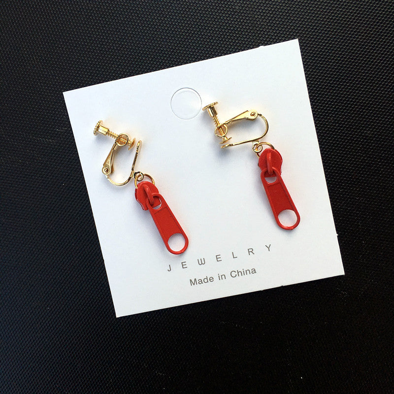 Simple Geometric Buckle Colorful Zipper Ear Clips for Women