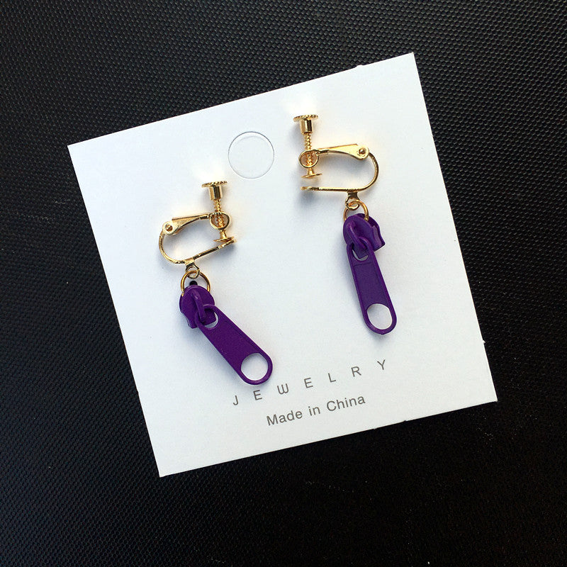 Simple Geometric Buckle Colorful Zipper Ear Clips for Women