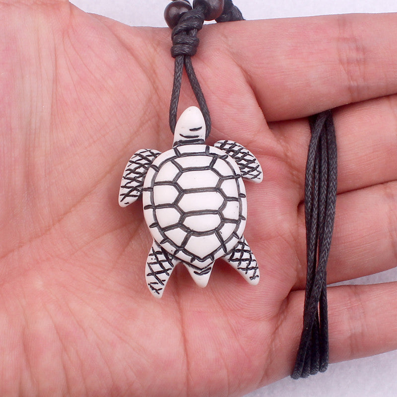 Ethnic Style Polished Turtle Pendant Wax Rope Unisex Necklace