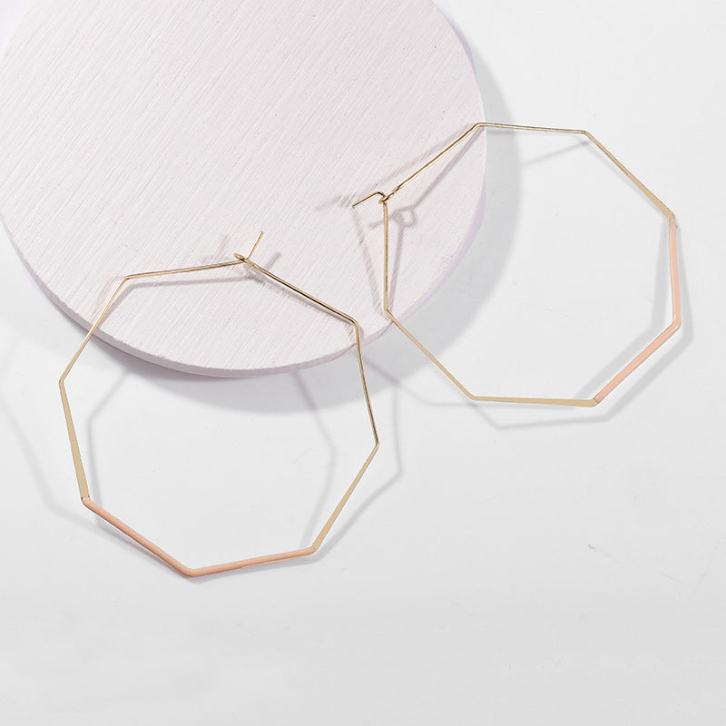 Geometric Hexagon Alloy Hoop Earrings for Women