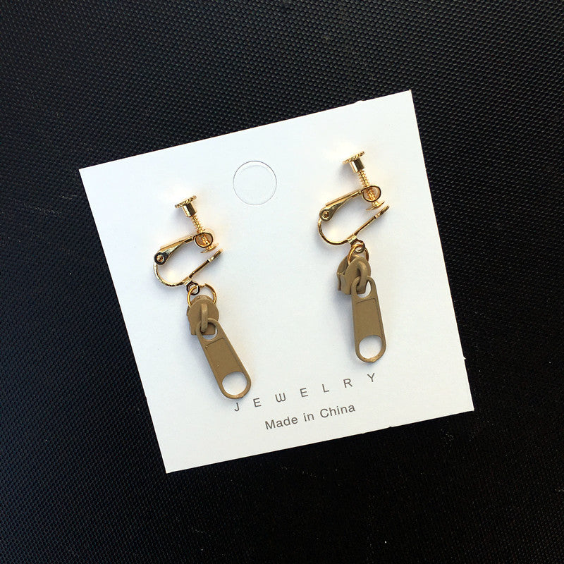 Simple Geometric Buckle Colorful Zipper Ear Clips for Women