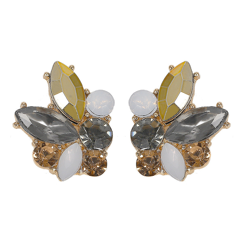 Angel Wings Rhinestone Stud Earrings - Multicolor Alloy Design