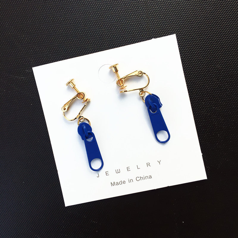 Simple Geometric Buckle Colorful Zipper Ear Clips for Women