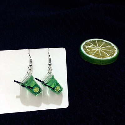 Creative Lemon Cup Cartoon Fruit Drink Earrings