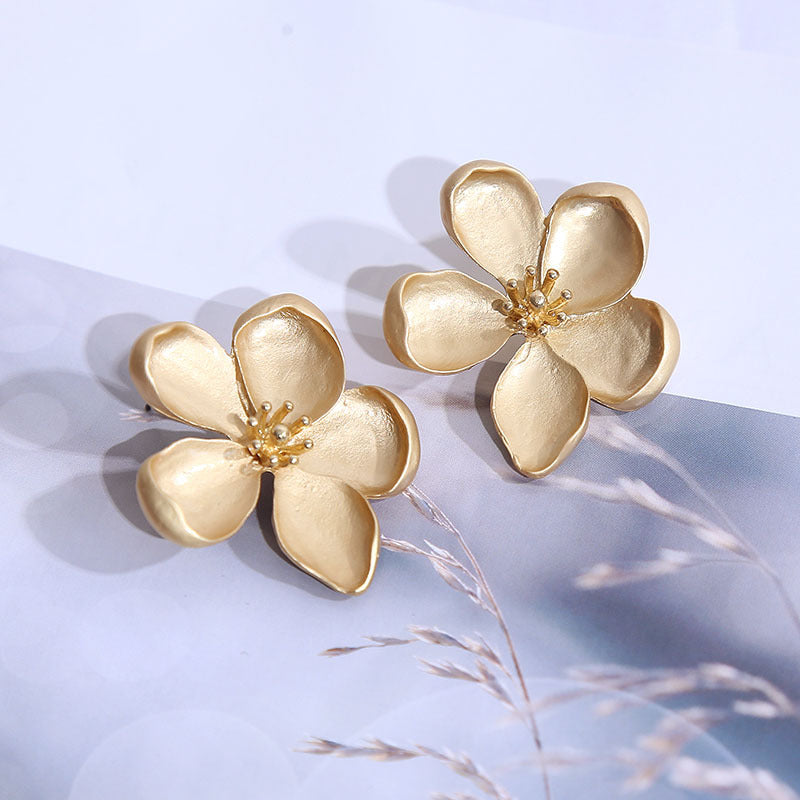 Geometric 3D Flower Alloy Earrings for Women - Korean Style Simple Design