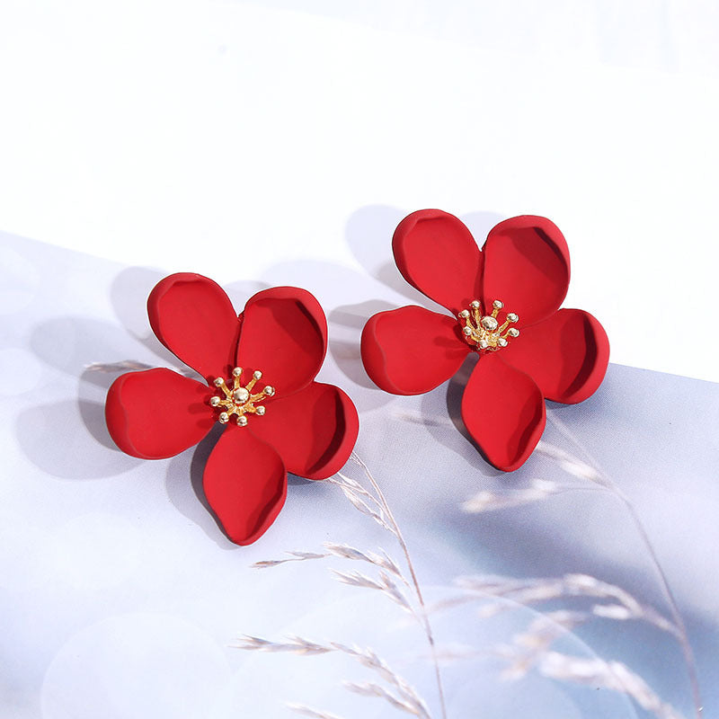 Geometric 3D Flower Alloy Earrings for Women - Korean Style Simple Design