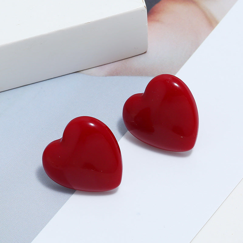 925 Silver Heart Resin Earrings - Cute Sweetheart Studs for Women