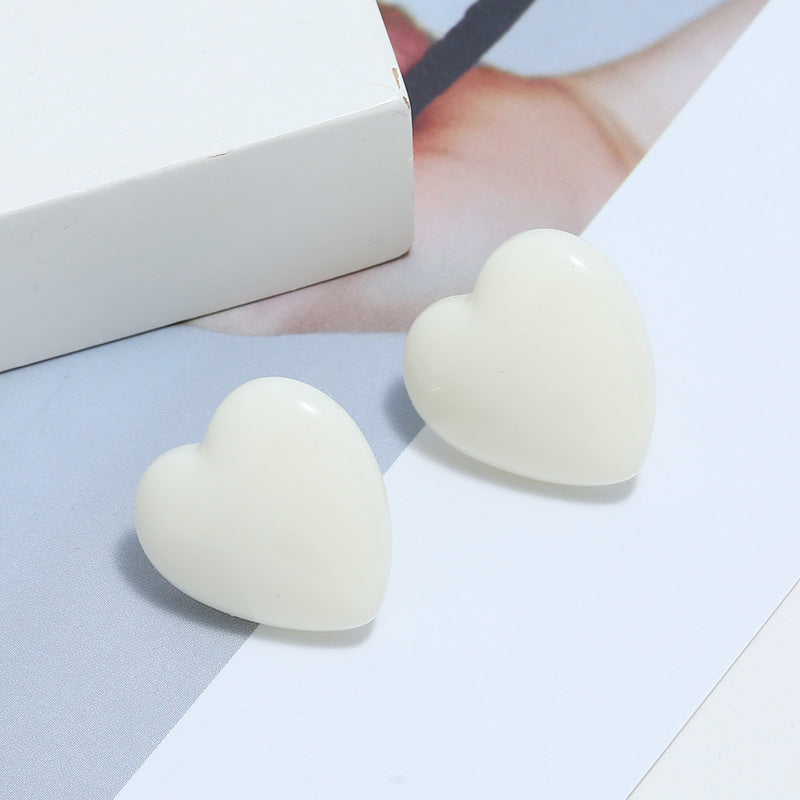 925 Silver Heart Resin Earrings - Cute Sweetheart Studs for Women