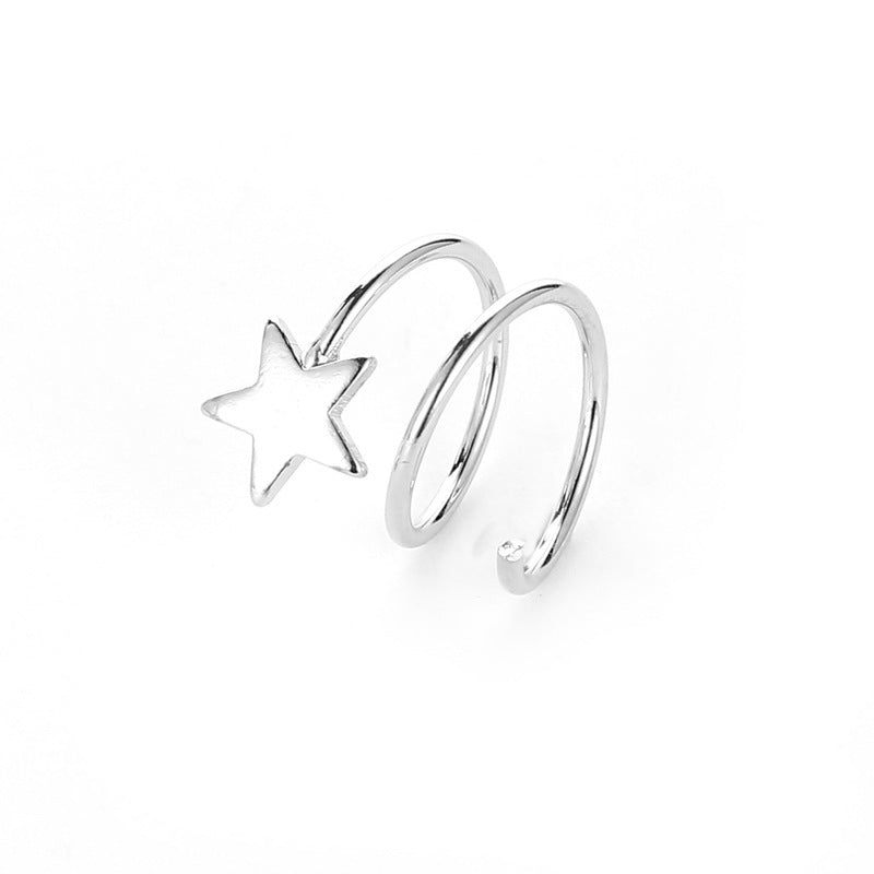 Silver Star Heart Twist Earrings - Minimalist Korean Design