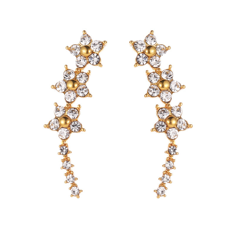 Stylish Rhinestone Star Ear Cuff and 925 Silver Stud Earrings
