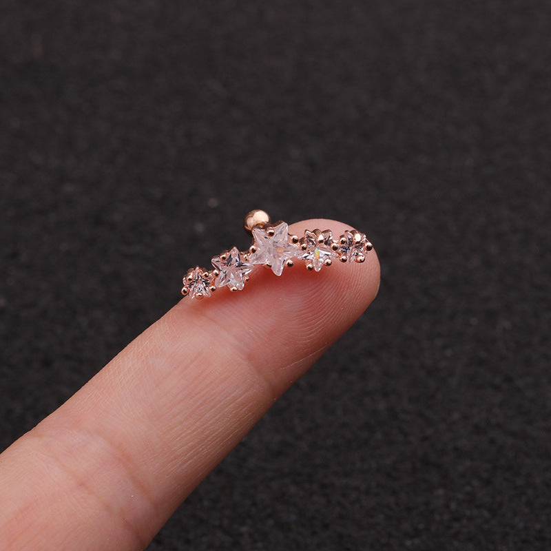 Korean Creative Zircon Star Stainless Steel Screw Back Earrings