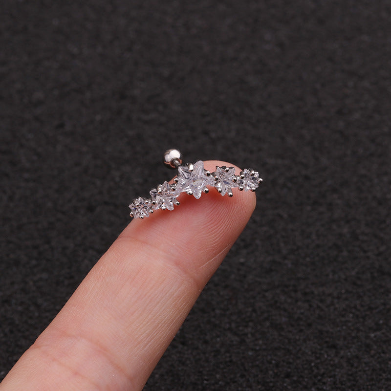 Korean Creative Zircon Star Stainless Steel Screw Back Earrings