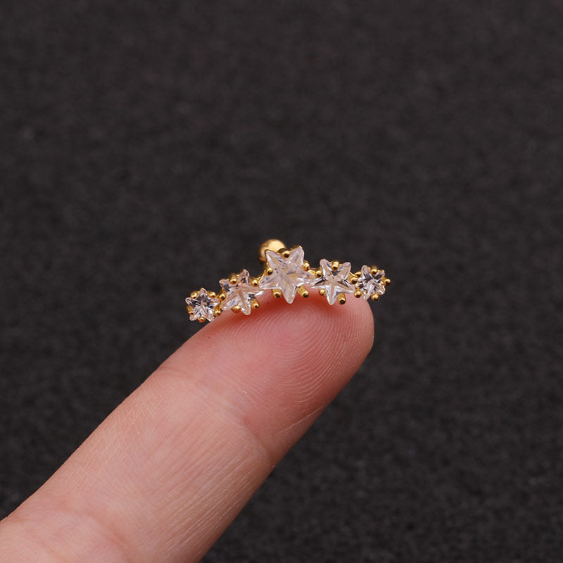 Korean Creative Zircon Star Stainless Steel Screw Back Earrings
