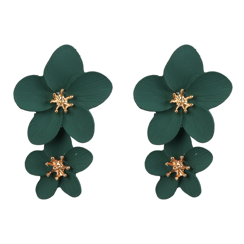 Women's Floral Alloy Earrings - Painted Flower Design
