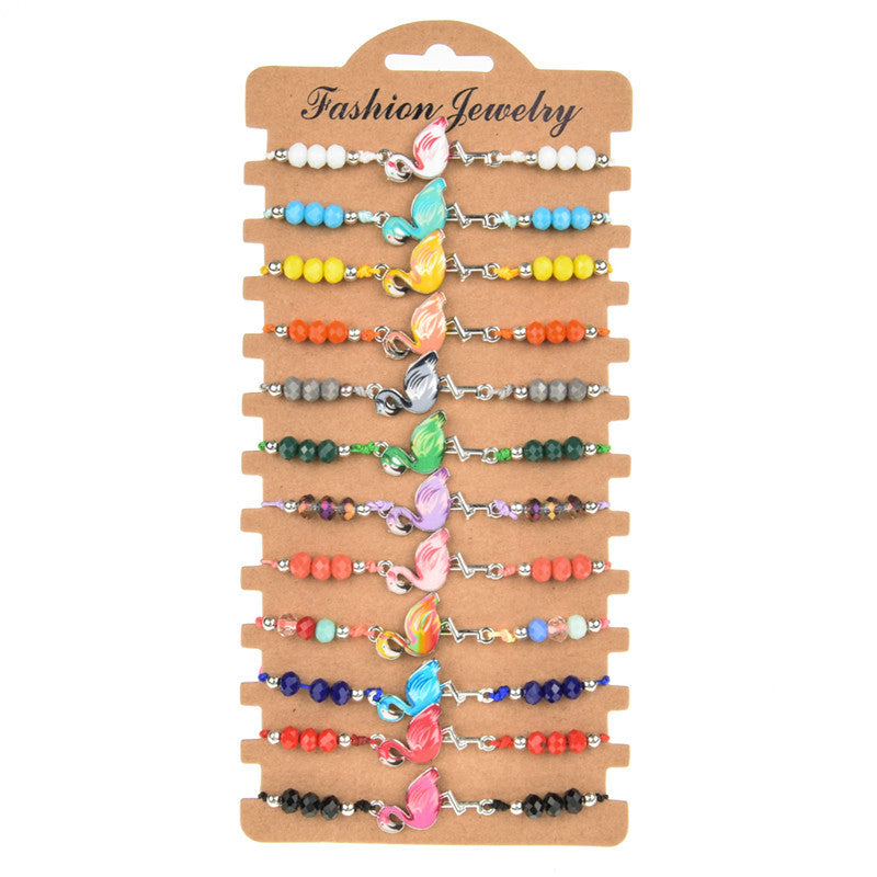 Fashion Beaded Rope Bracelet Set with Colorful Crystal Beads and Alloy Charms