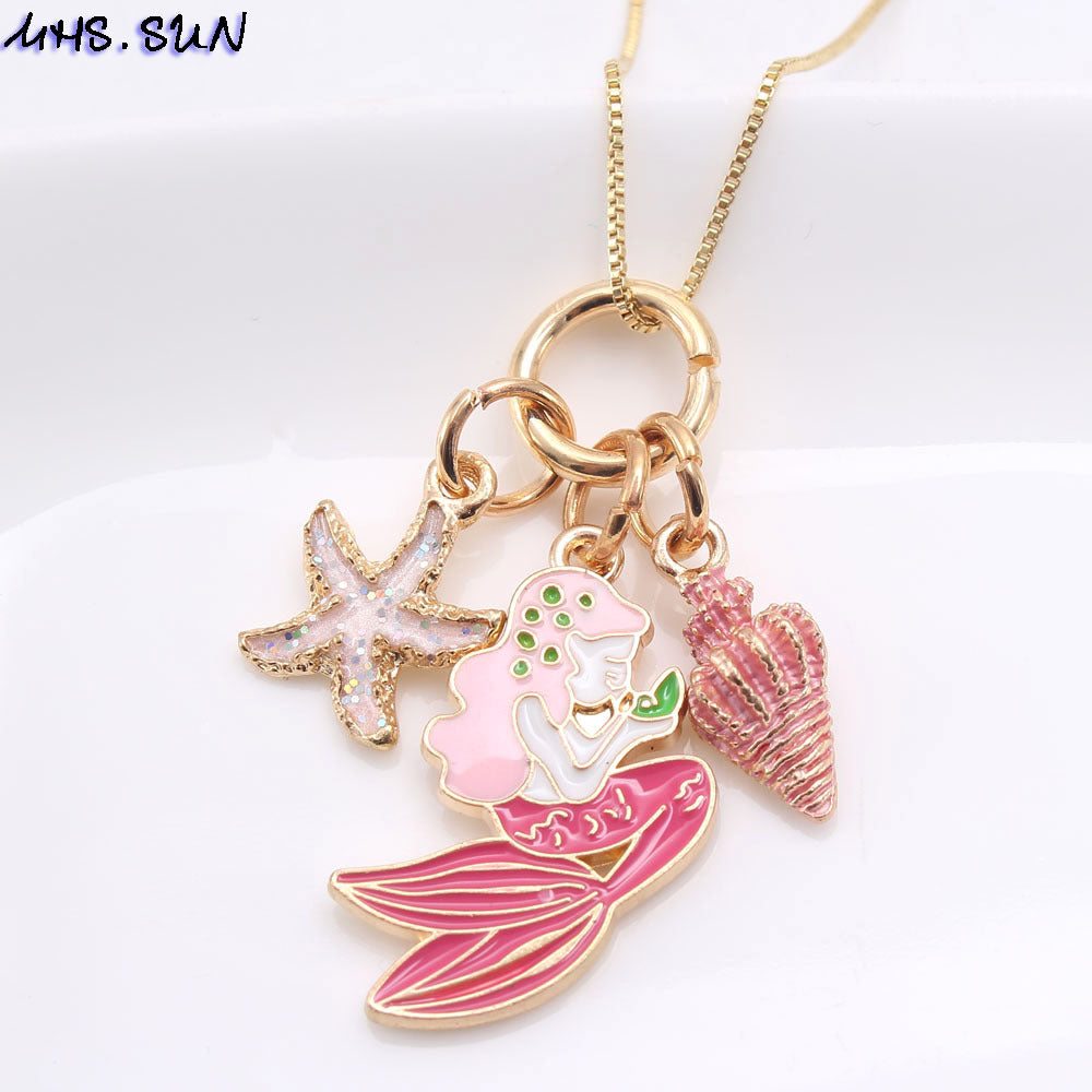 New Enamel Mermaid Pendant Box Chain Necklace for Children