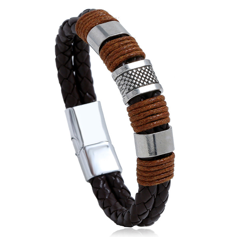 PU Leather Woven Magnetic Men's Bracelet