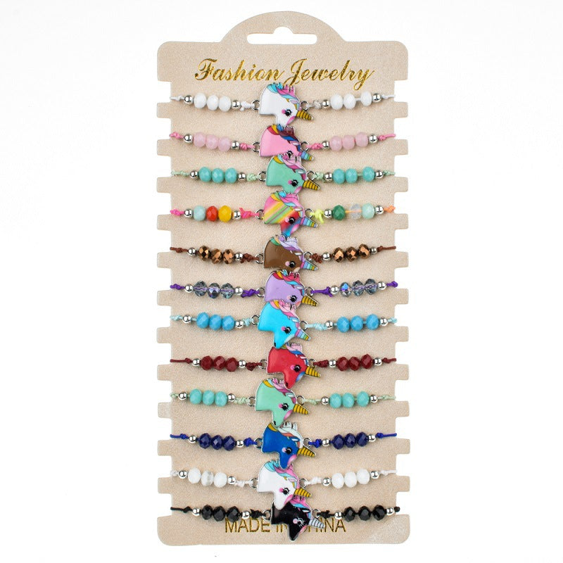 Fashion Beaded Rope Bracelet Set with Colorful Crystal Beads and Alloy Charms