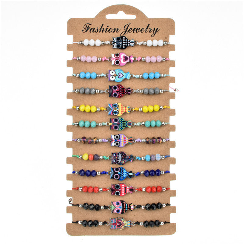 Fashion Beaded Rope Bracelet Set with Colorful Crystal Beads and Alloy Charms