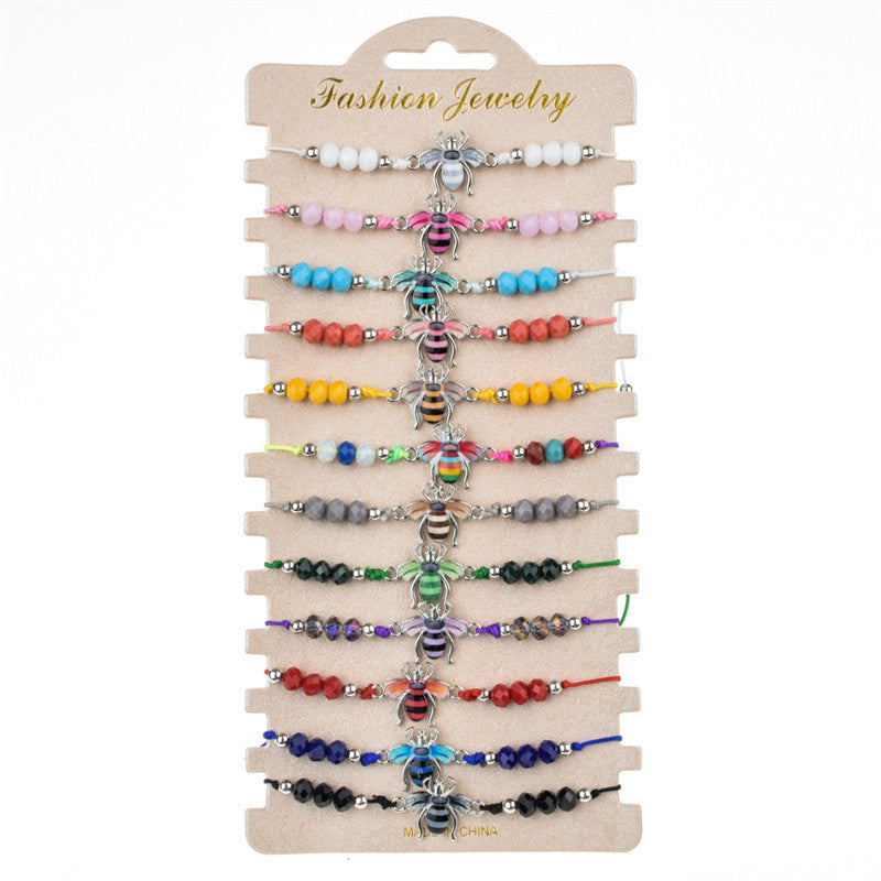 Fashion Beaded Rope Bracelet Set with Colorful Crystal Beads and Alloy Charms