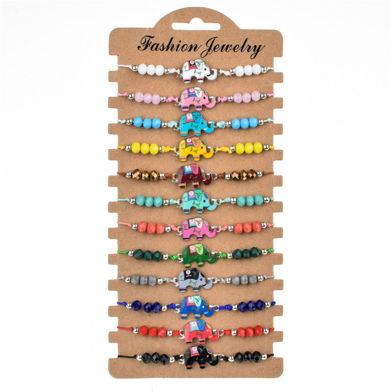 Fashion Beaded Rope Bracelet Set with Colorful Crystal Beads and Alloy Charms