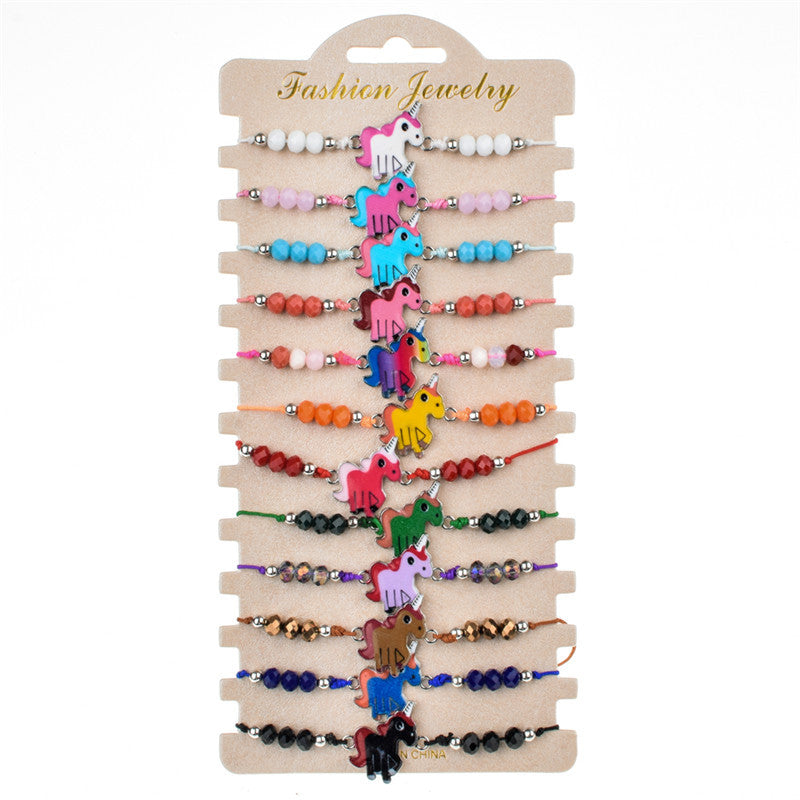 Fashion Beaded Rope Bracelet Set with Colorful Crystal Beads and Alloy Charms