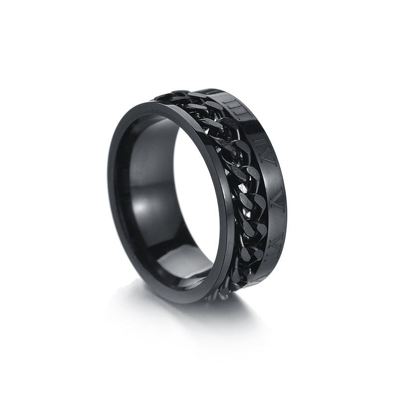 European American Stainless Steel Roman Numerals Chain Spinner Ring for Men