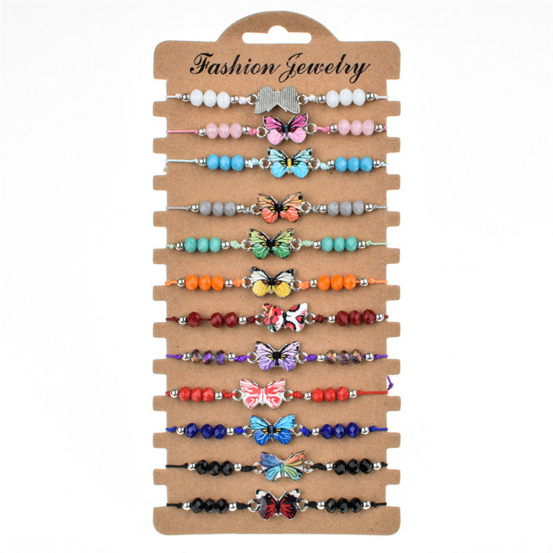 Fashion Beaded Rope Bracelet Set with Colorful Crystal Beads and Alloy Charms