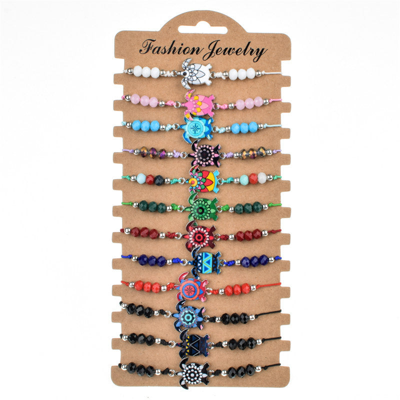 Fashion Beaded Rope Bracelet Set with Colorful Crystal Beads and Alloy Charms