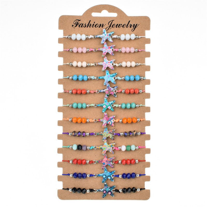 Fashion Beaded Rope Bracelet Set with Colorful Crystal Beads and Alloy Charms