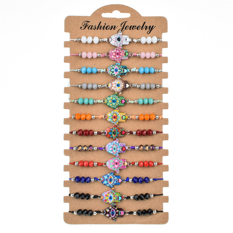 Fashion Beaded Rope Bracelet Set with Colorful Crystal Beads and Alloy Charms