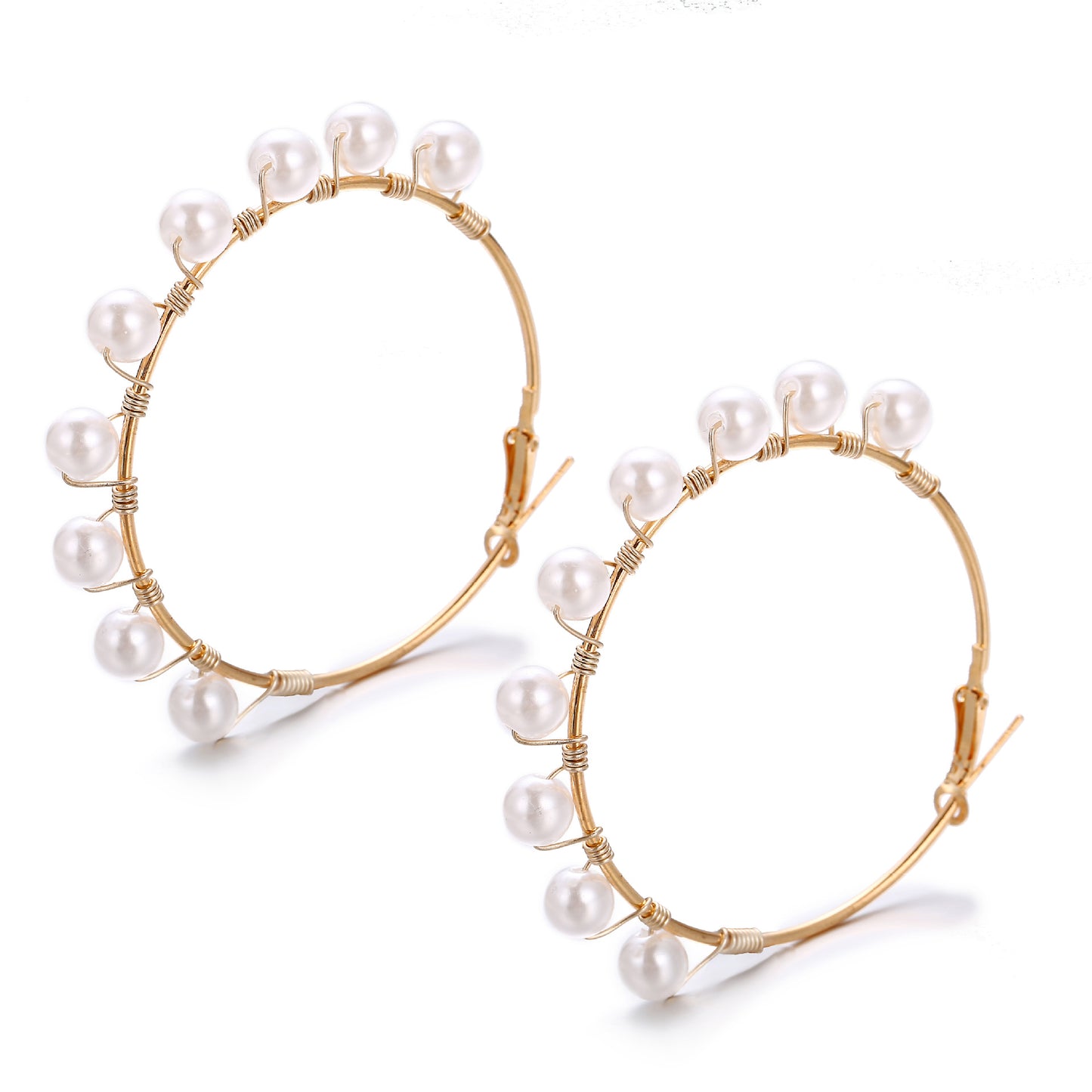 Simple Retro Large Circle Pearl Hoop Earrings