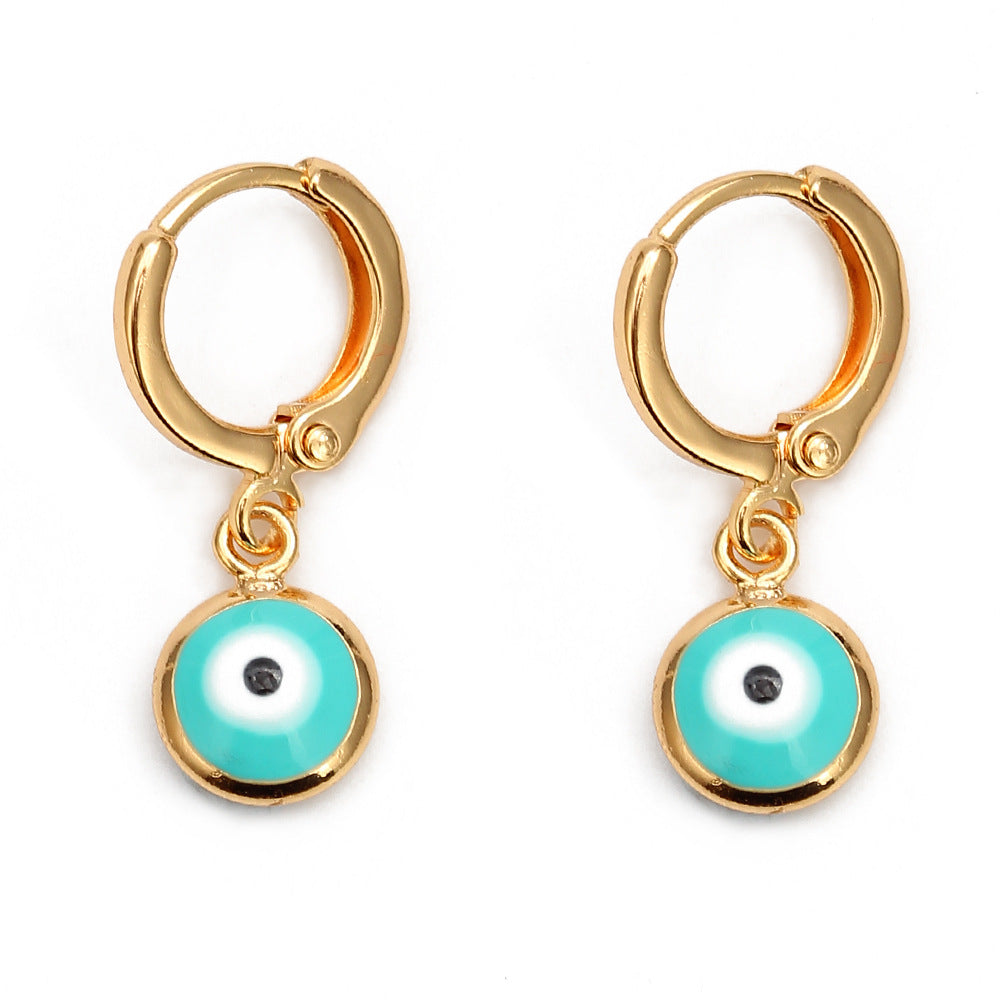 Retro Devil's Eye Resin Metal Drop Earrings - Blue Non-Pierced Fashion Vintage Hoops