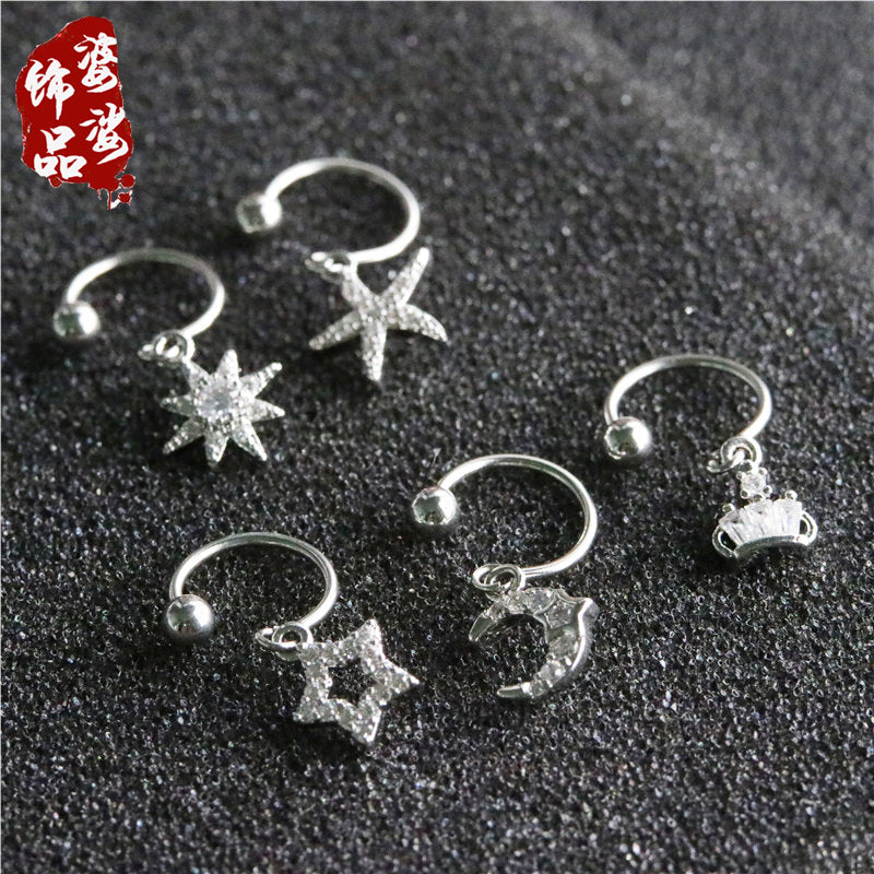 Fashion Stainless Steel Zircon Star Pendant C-Ring Earrings for Women