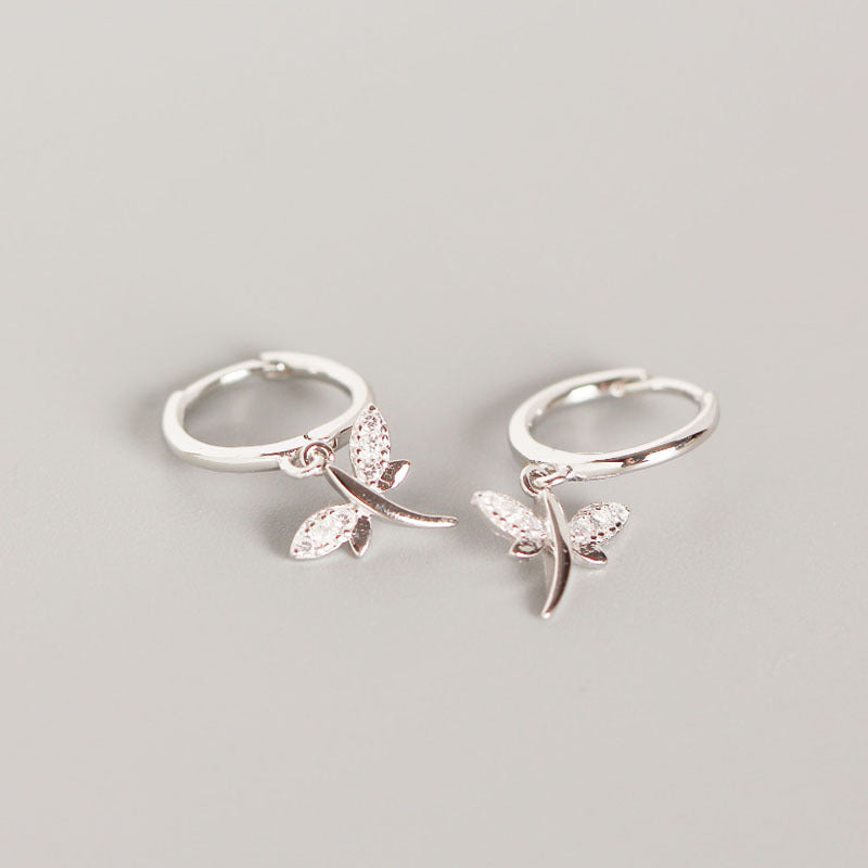 YHE0136 S925 Sterling Silver Dragonfly Earclip and Stud Earrings