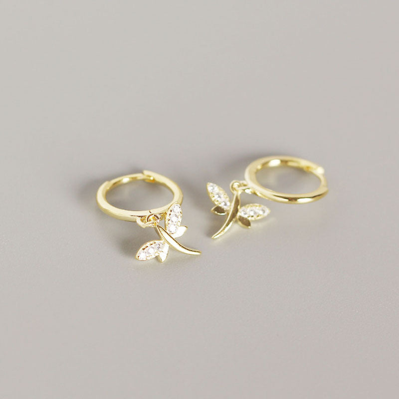 YHE0136 S925 Sterling Silver Dragonfly Earclip and Stud Earrings