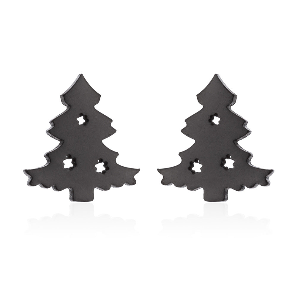 Fashion Minimalist Christmas Tree Stainless Steel Earrings for Women